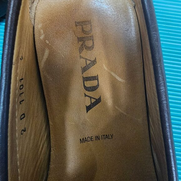 Prada Youth/Mens Driving Loafers UK 5 US 6 Brown Pebbled Leather Made In Italy - Picture 9 of 9